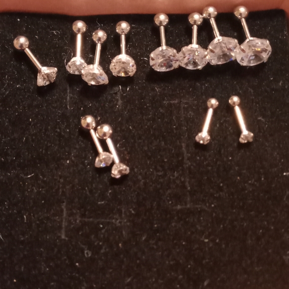 Surgical Steel Earrings Cubic Zirconia Stud Earrings 6 pairs - Picture 6 of 6